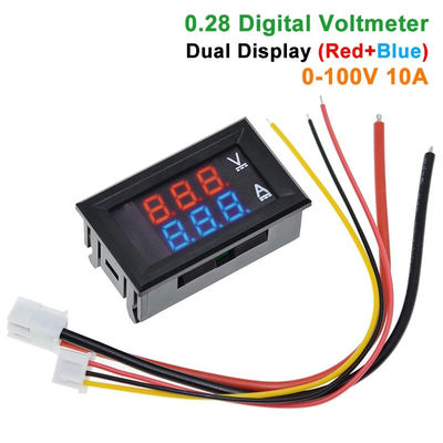 DC 0-100V 10A Cyfrowy woltomierz Ac 0,28 &quot;Czerwony Niebieski Układ scalony napędu