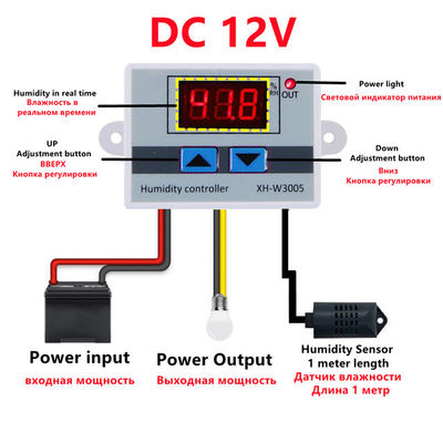 XH-W3005 DC 12V-220V 10A Cyfrowy regulator wilgotności System monitorowania zakresu 0-99 RH