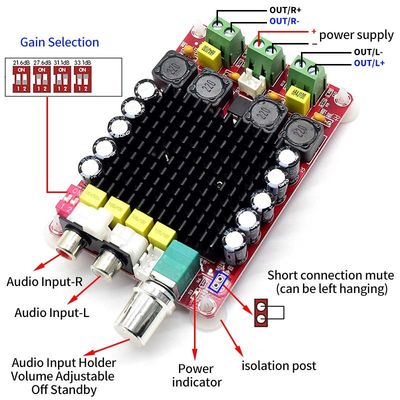 TDA7498 Digital Amplifier Board z mocą wyjściową 2*100W DC14-34V Wejściowe napięcie i ochrona przed przegrzaniem
