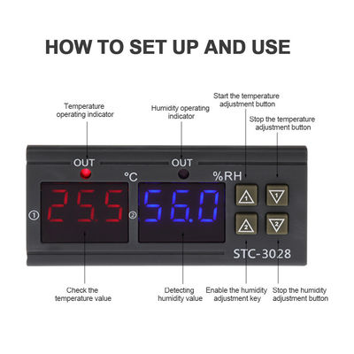 STC-3028 AC 220 V DC 12 V-24 V Regulator temperatury wilgotności Urządzenie monitorujące z podwójną mocą
