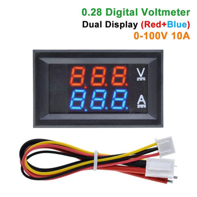 DC 0-100V 10A Cyfrowy woltomierz Ac 0,28 &quot;Czerwony Niebieski Układ scalony napędu