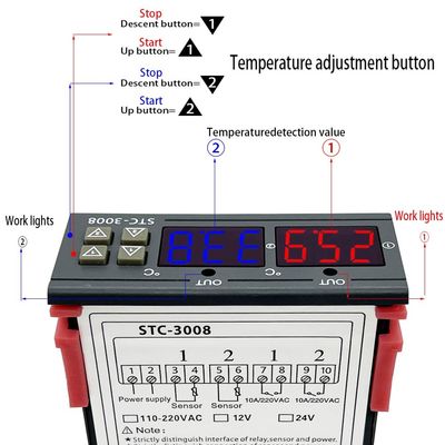 STC-3008 Cyfrowy sterownik termometru Dwa wyjścia przekaźnikowe z sondą 12 V 24 V 220 V