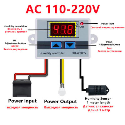 XH-W3005 DC 12V-220V 10A Cyfrowy regulator wilgotności System monitorowania zakresu 0-99 RH