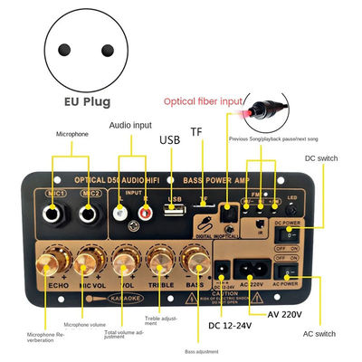 D50 100W Amplifier Power Output Board z optycznym wejściem dźwięku i regulowanymi wysokimi niskimi tonami Bluetooth AMP