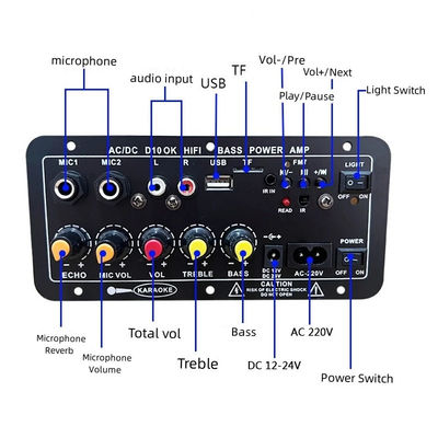 D10 Digital Power Amplifier Board z mocą wyjściową 30-120W Bluetooth 5.0 i podwójnym wejściem mikrofonu do subwooferów i karaoke
