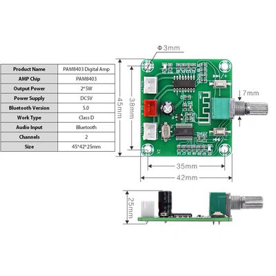 CA-8403B 2*3W Bluetooth 5.0 Stereo mini karta wzmacniacza cyfrowego PAM8403 podwójny kanał klasy D DC5V AMP