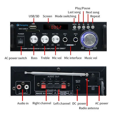 120W LDZS AV-298BT Stereo Audio Amplifier z bezprzewodowym BT 2.0 i jakością dźwięku HIFI