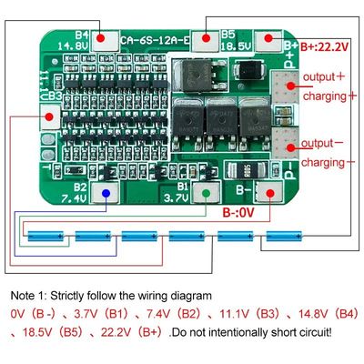 CA-6S-12A-E 24V płytka zabezpieczająca PCB BMS do 6-pakowego modułu baterii litowo-jonowej 18650 Li-Ion