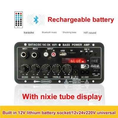 Wzmacniacz samochodowy 24V/220V Wzmacniacz dźwięku mono z podwójnym mikrofonem o mocy 120W i Bluetooth dla subwooferów i karaoke