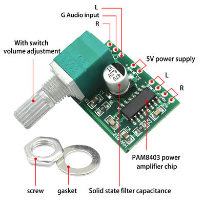 PAM8403 Płata wzmacniacza dźwięku z 2*3W mocy 5V USB i potencjometrem sterowania natężeniem