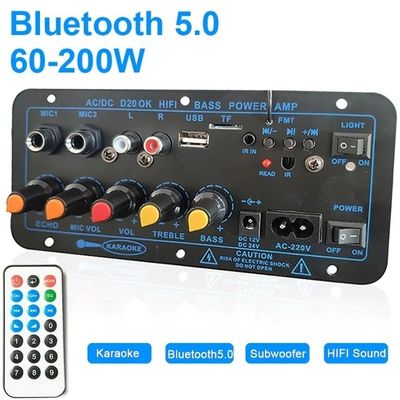 D20 60-200W BT Amplifier Board Samochodowy Stereo Amplifier Subwoofer USB FM Radio TF Player Podwójny mikrofon