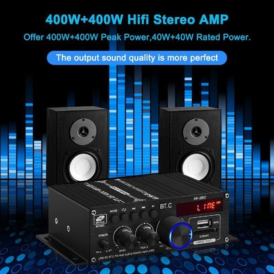 AK-380 USB SD Audio Power Amplifier 400W 2.0 CH HiFi Stereo AMP Głośnik Bluetooth 5.0 Amp Odbiornik z zdalnym sterowaniem dla domu