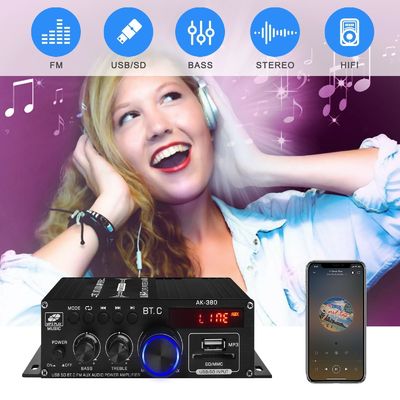 AK-380 USB SD Audio Power Amplifier 400W 2.0 CH HiFi Stereo AMP Głośnik Bluetooth 5.0 Amp Odbiornik z zdalnym sterowaniem dla domu