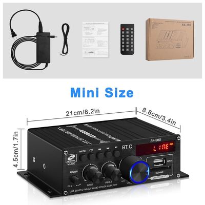 AK-380 USB SD Audio Power Amplifier 400W 2.0 CH HiFi Stereo AMP Głośnik Bluetooth 5.0 Amp Odbiornik z zdalnym sterowaniem dla domu