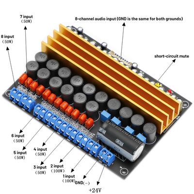 Adapter prądu stałego TPA3116 7.1 8-kanałowy 100W 100W 6*50W D klasy D Digital Power Amplifier Board dla głośników Oświetlenie LED Brak światła