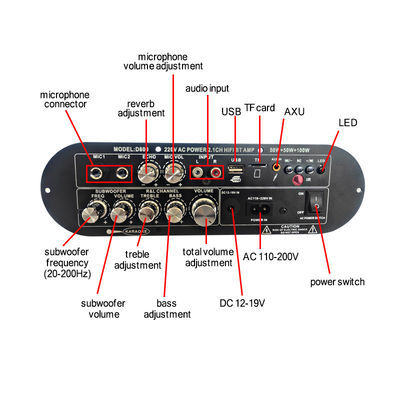 D800 Professional 2.0 Channel Bluetooth Digital Amplifier Board 12V Wielokładna wysoka moc dla DJ/Karaoke