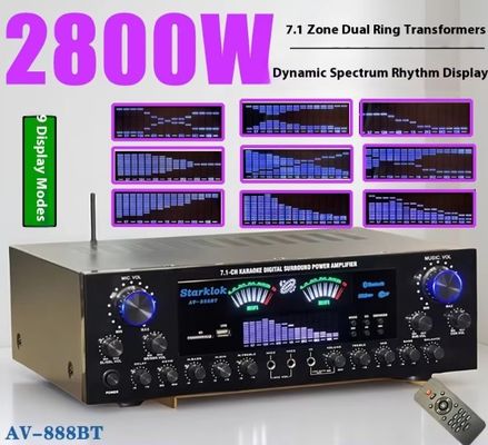AV-888BT 2800W Dom Karaoke Dual-Ring Wzmacniacz mocy Nowy Model 7.1 Strefa kanału Tuning Wysokiej mocy konstrukcja metalowa