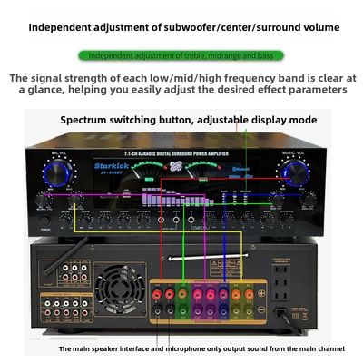 AV-888BT 2800W Dom Karaoke Dual-Ring Wzmacniacz mocy Nowy Model 7.1 Strefa kanału Tuning Wysokiej mocy konstrukcja metalowa
