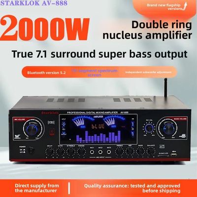 AV-888 7.1 kanał 2000W wysokiej mocy domowy teatr karaoke wzmacniacz głośnik Dual Loop 12 Tube wykonany z trwałego metalu