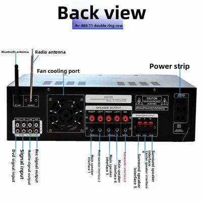 AV-888 7.1 kanał 2000W wysokiej mocy domowy teatr karaoke wzmacniacz głośnik Dual Loop 12 Tube wykonany z trwałego metalu
