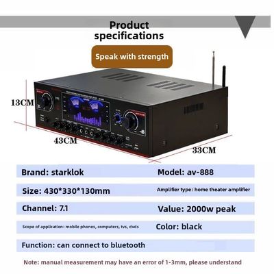 AV-888 7.1 kanał 2000W wysokiej mocy domowy teatr karaoke wzmacniacz głośnik Dual Loop 12 Tube wykonany z trwałego metalu