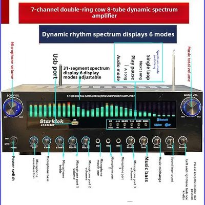 AV-9388BT/AV-999BT 2200W/1200W Profesjonalny 7-kanałowy bezprzewodowy wzmacniacz BT High-Fidelity Home Theater 7.1 System głośników Metal