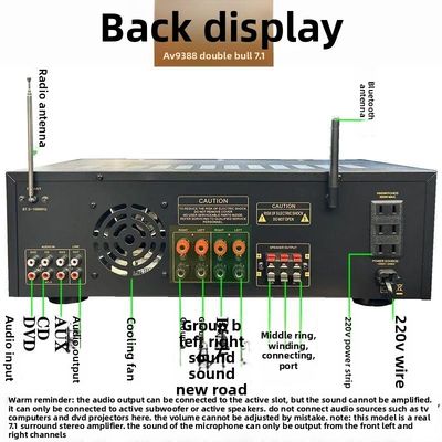 AV-9388BT/AV-999BT 2200W/1200W Profesjonalny 7-kanałowy bezprzewodowy wzmacniacz BT High-Fidelity Home Theater 7.1 System głośników Metal