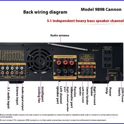 AV-9898 Cannon Home Audio Receiver Home Amplifier 5.1 CH 500W*2+200W Surround+300W Subwoofer Trwały Metal Niezależny Pasywny