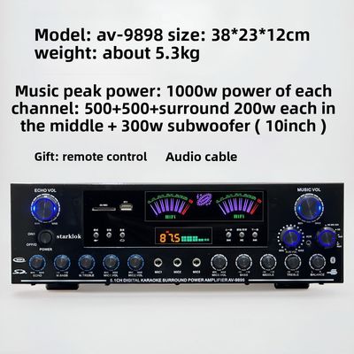 AV-9898 Cannon Home Audio Receiver Home Amplifier 5.1 CH 500W*2+200W Surround+300W Subwoofer Trwały Metal Niezależny Pasywny