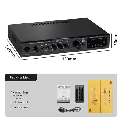 5.1CH 120W*2+25W*3 Wzmacniacz mocy HIFI z wejściem optycznym i koncentrycznym, BT 5.0, Super Bass, do kina domowego, karaoke i imprez