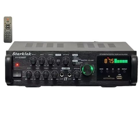 AV-6288BT 1000W 2*500W wzmacniacz karaoke o wysokiej wiarygodności podwójne zastosowanie 12V/220V AC/DC BT bezprzewodowy materiał z tworzyw sztucznych