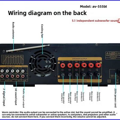 AV-555BT Professional 5.1 Channel Dynamic Spectrum Amplifier 600W Wysokiej mocy domowy subwoofer z konstrukcją metalową