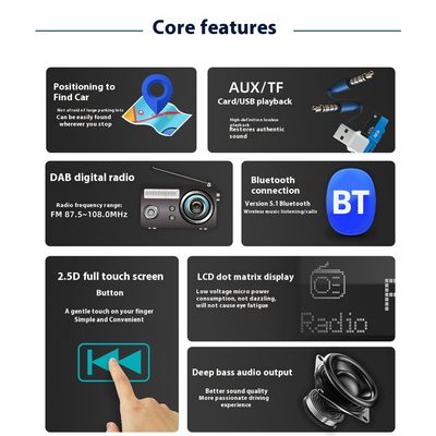 Creatall Specialna Wyprzedaż 2.5D Ekran Dotykowy Samochodowy Odtwarzacz MP3 z BT Bezprzewodowy Interfejs USB DAB Cyfrowe Radio Ładowarka