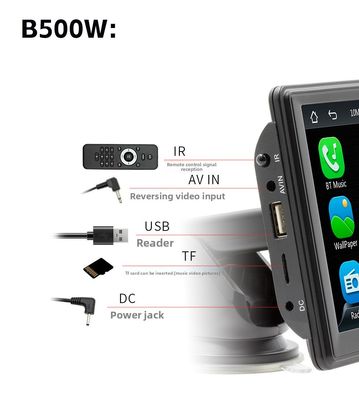 Creatall 7-calowy przenośny bezprzewodowy odtwarzacz CarPlay MP5 do Bluetooth Nowy transgraniczny gniazdo kart multimedialnych Jednostka centralna obsługuje WAV