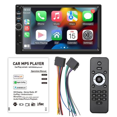 Creatall 7-calowy radio samochodowe z dużym ekranem HD, centralnym sterowaniem MP5 BT z CarPlay, obsługą USB, WAV, MP3, APE, AAC, FLAC, przenośne