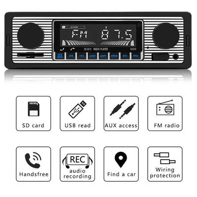 1 Din Plastikowe Radio Samochodowe MP3 z BT Zestaw Głośnomówiący FM/SD Ochrona Zasilania AUX USB Odtwarzacz Multimedialny Format Audio WAV Komunikaty Głosowe