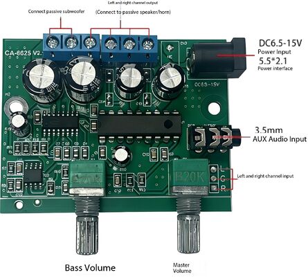CA-6625 2.1 Channel Ultra Heavy Bass Digital Amplifier Board Module with 12V Power Supply for DIY Audio Projects