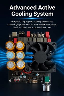 Dwukanałowa płyta wzmacniacza TPA3255 600W+600W z chłodzeniem wentylatorem, wzmacniacz stereo klasy D, DC 18-50V